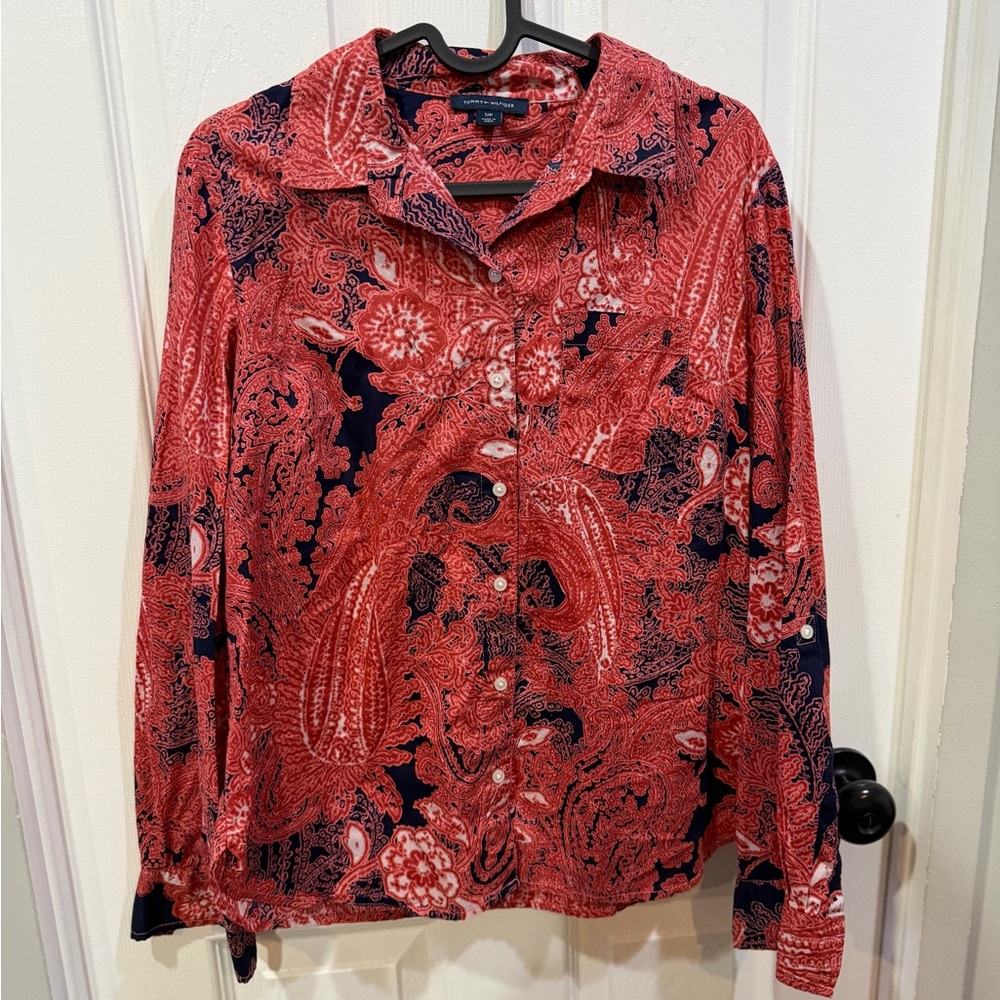 Tommy Hilfiger Red and Black Paisley Shirt